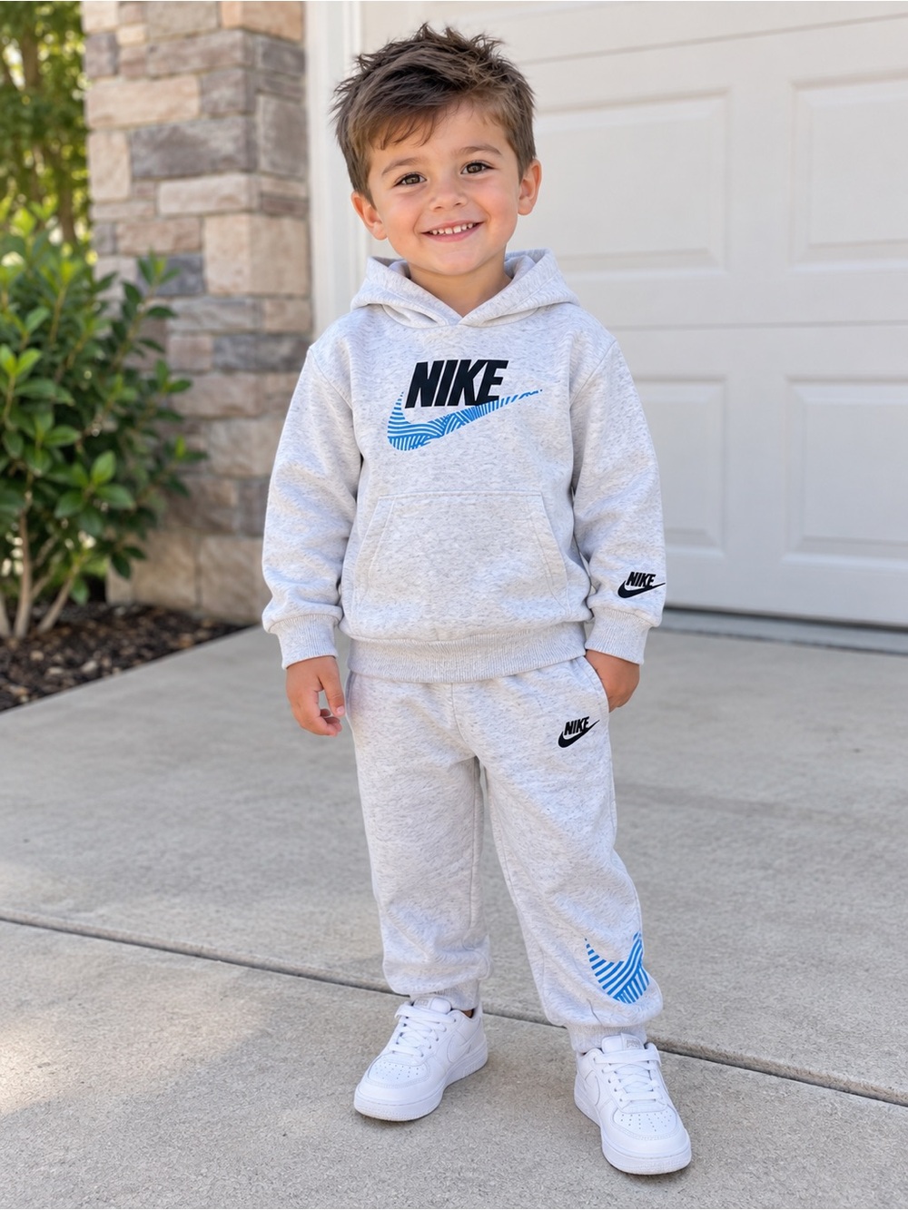 Nike Boys 3T Oversized Fit Hoodie & Jogger Pants 2 Piece Set Gray Blue Swoosh